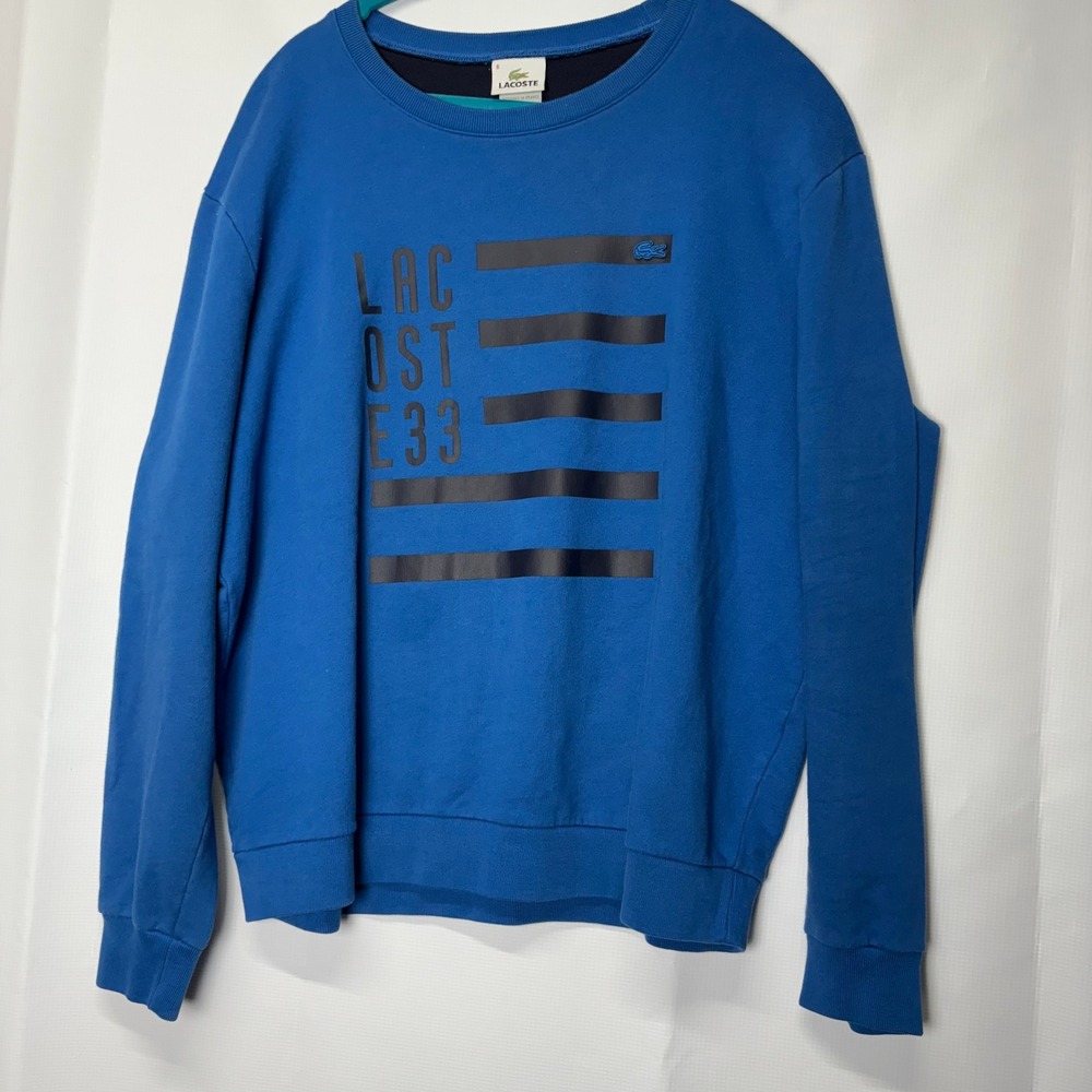 Lacoste Men's Graphic Crew Neck Sweatshirt Blue Cotton Casual Pullover Top